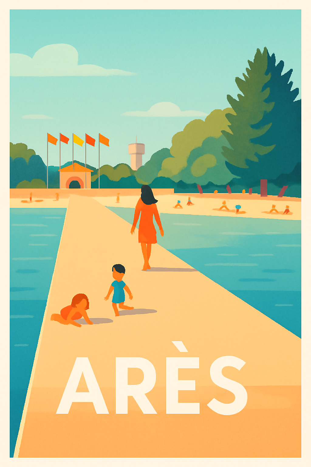 Gironde France Pas de Cadre / 20 × 30cm Affiche de Arès - Balade en bord de bassin