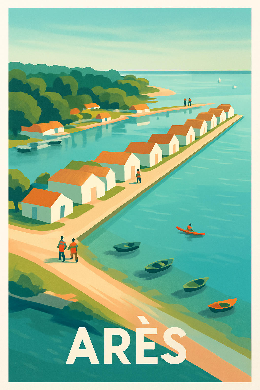 Gironde France Pas de Cadre / 20 × 30cm Affiche de Arès - Invitation à la quiétude des cabanes ostréicoles