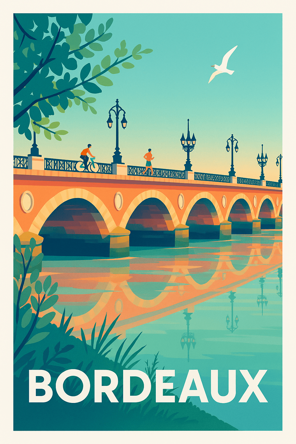 Gironde France Pas de Cadre / 20 × 30cm Affiche de Bordeaux - Promenades sur le Pont de Pierre