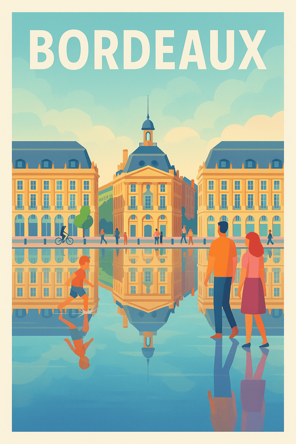 Gironde France Pas de Cadre / 20 × 30cm Affiche de Bordeaux - Reflets élégants sur la Place de la Bourse