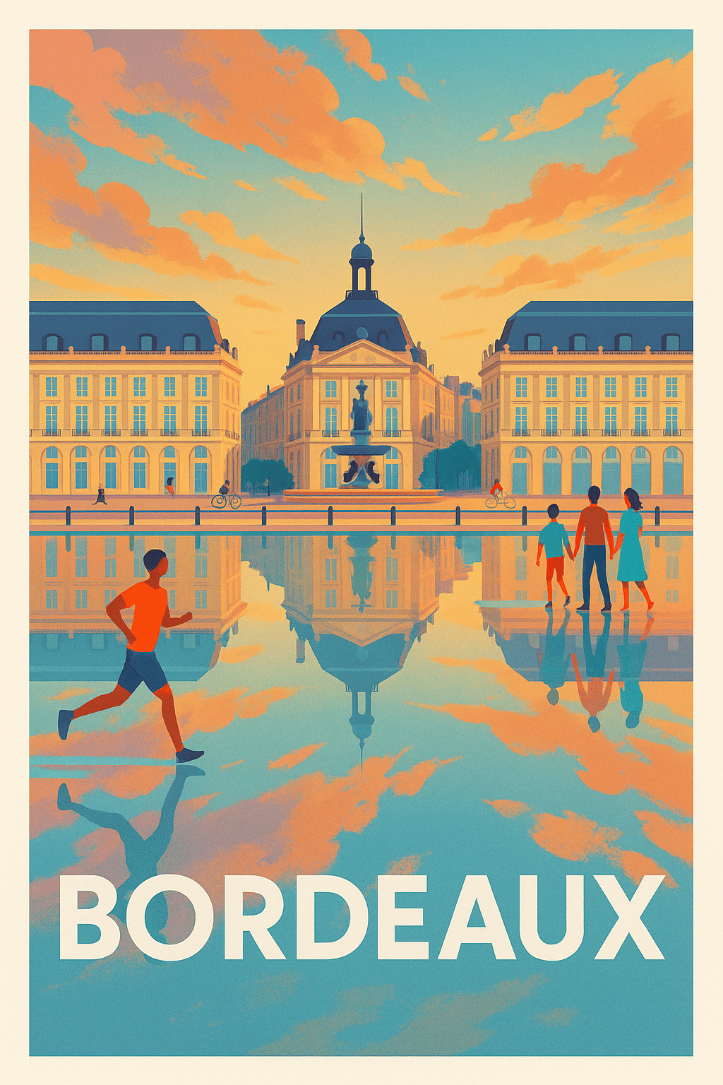 Gironde France Pas de Cadre / 20 × 30cm Affiche de Bordeaux - Reflets magiques sur la Place de la Bourse