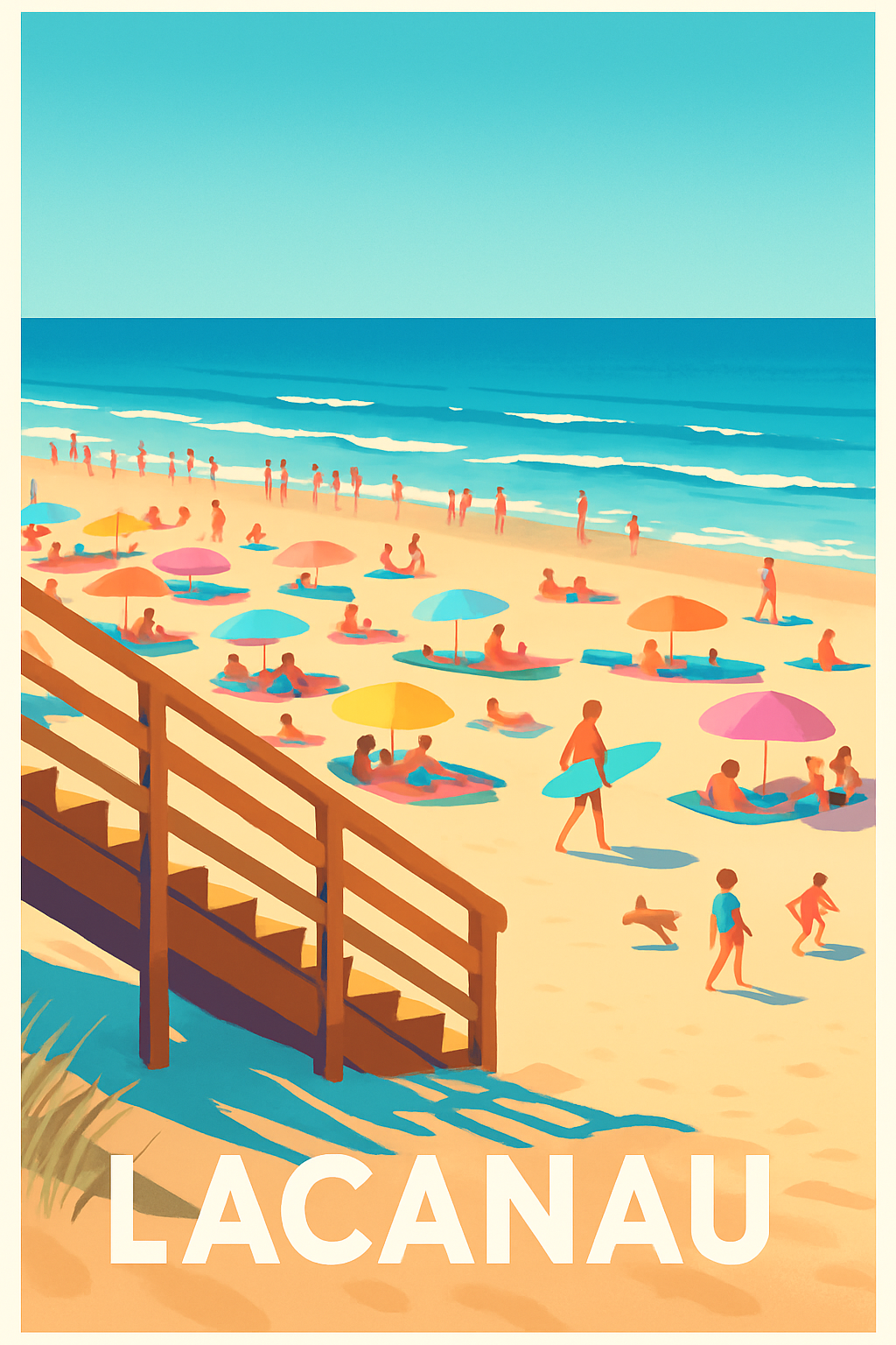 Gironde France Pas de Cadre / 20 × 30cm Affiche de Lacanau - Escapade ensoleillée sur la plage
