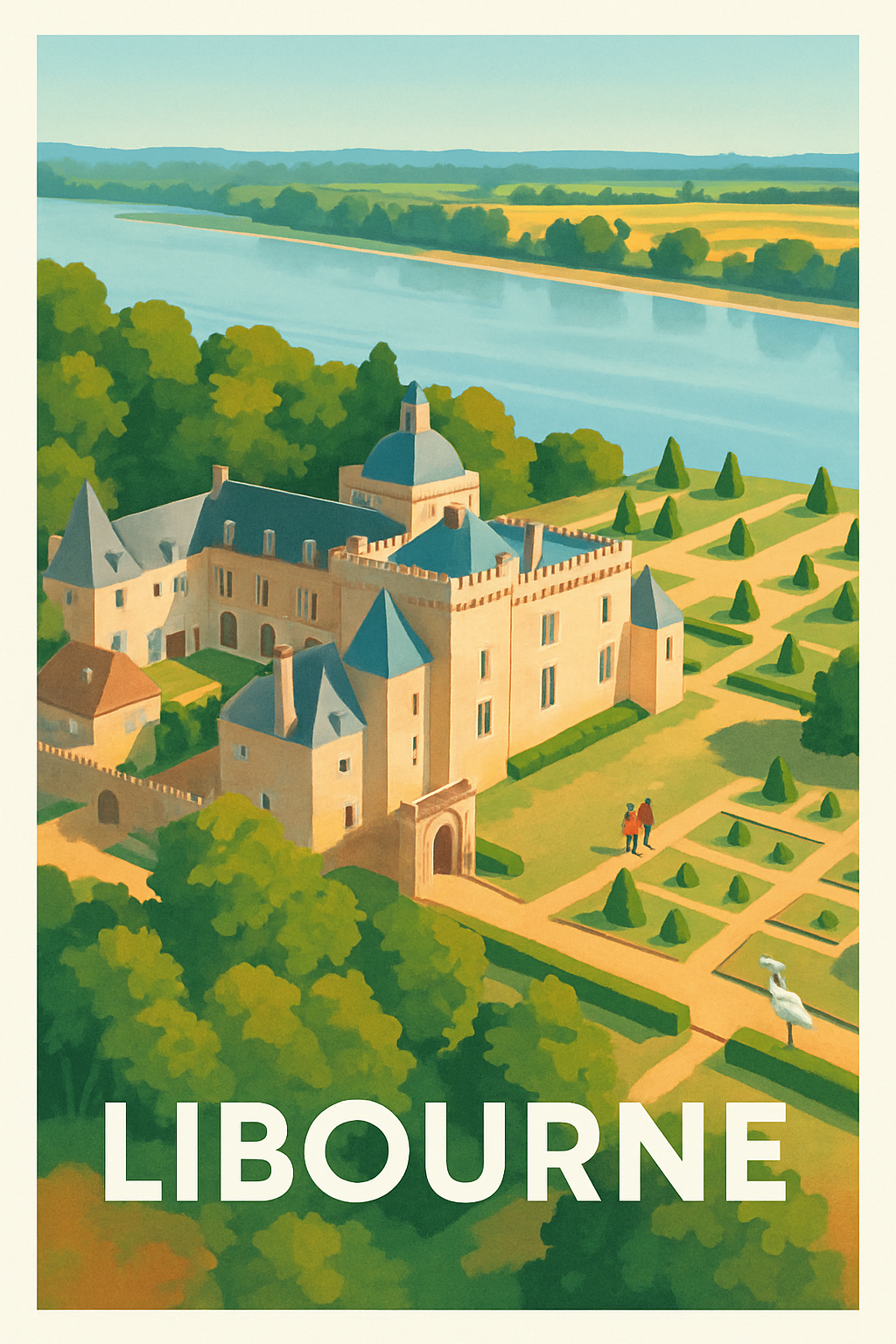 Gironde France Pas de Cadre / 20 × 30cm Affiche de Libourne - Élégance et charme au fil de l'eau