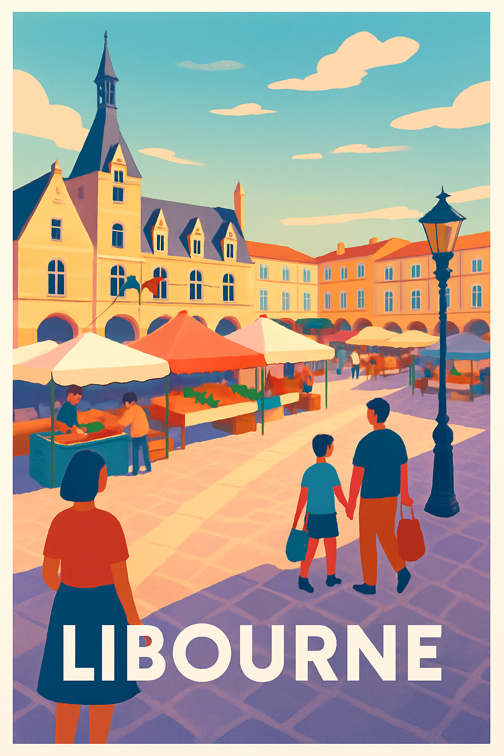 Gironde France Pas de Cadre / 20 × 30cm Affiche de Libourne - L'animation conviviale de la place du marché