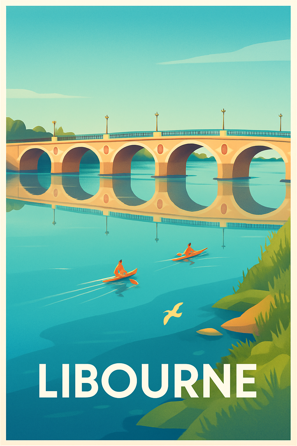 Gironde France Pas de Cadre / 20 × 30cm Affiche de Libourne - La Dolce Vita au fil de l'eau