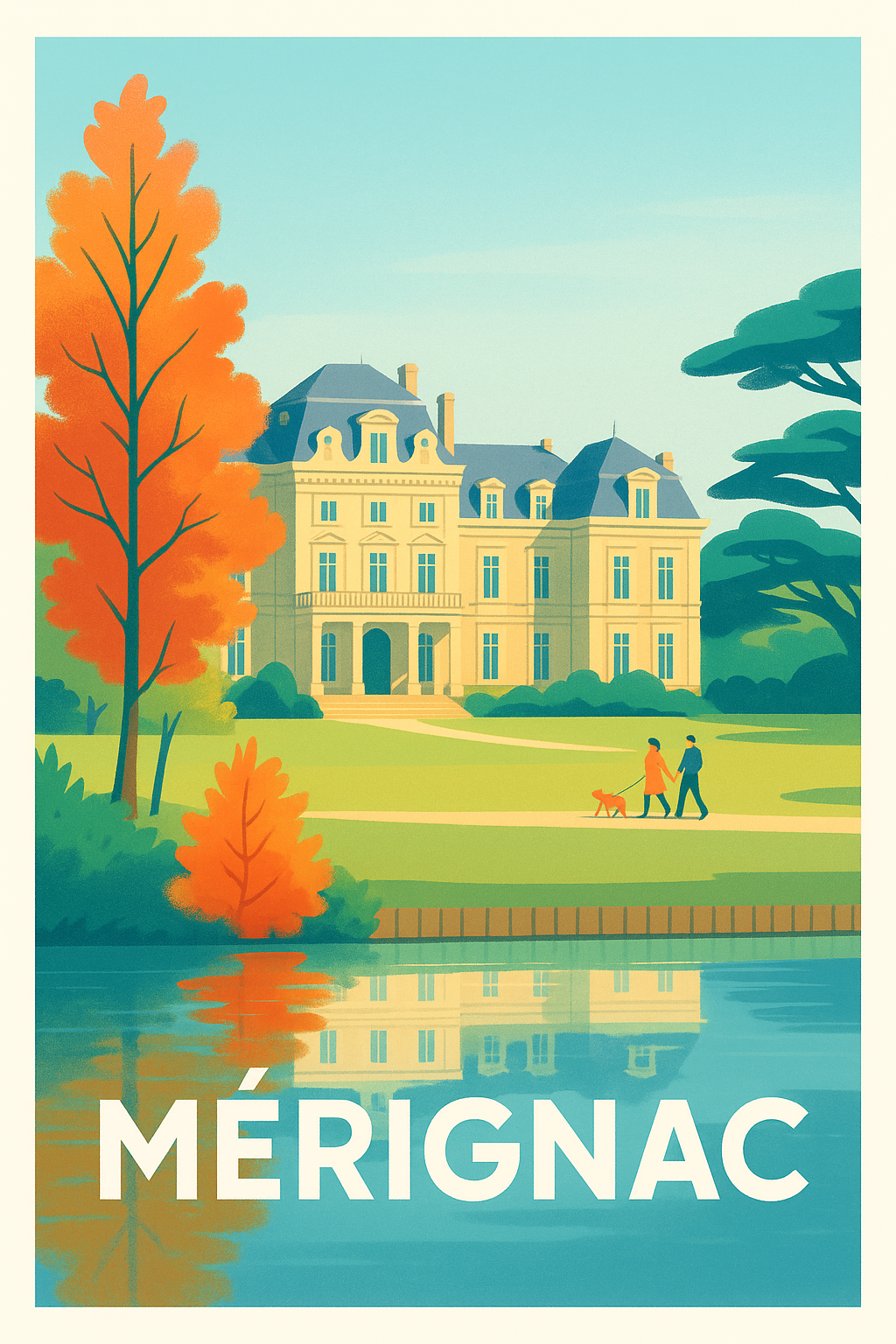 Gironde France Pas de Cadre / 20 × 30cm Affiche de Mérignac - Élégance et Sérénité au Château