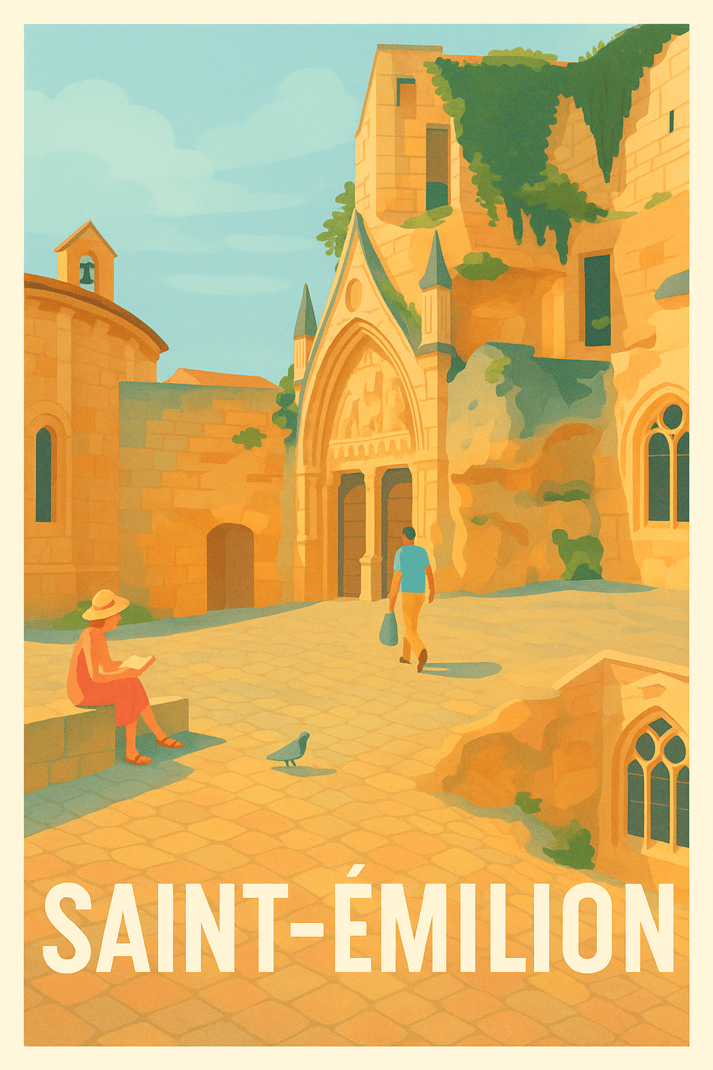 Gironde France Pas de Cadre / 20 × 30cm Affiche de Saint-Émilion - Charme et Patrimoine Médiéval