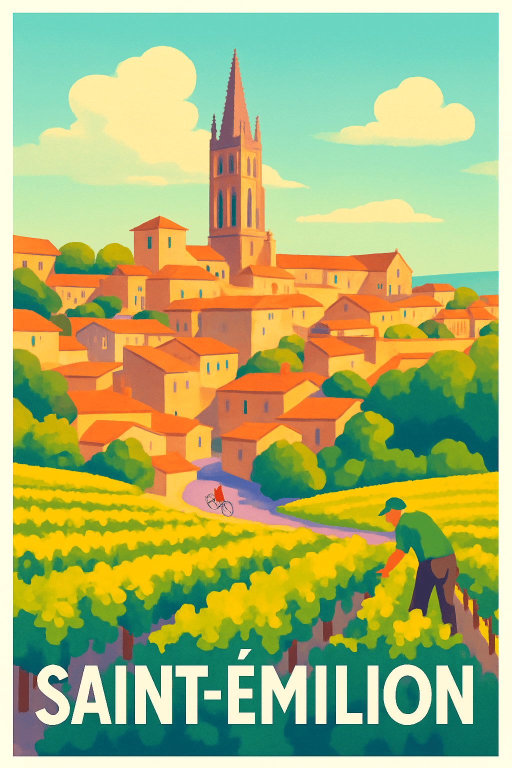 Gironde France Pas de Cadre / 20 × 30cm Affiche de Saint-Émilion - L'authenticité viticole au cœur de la cité