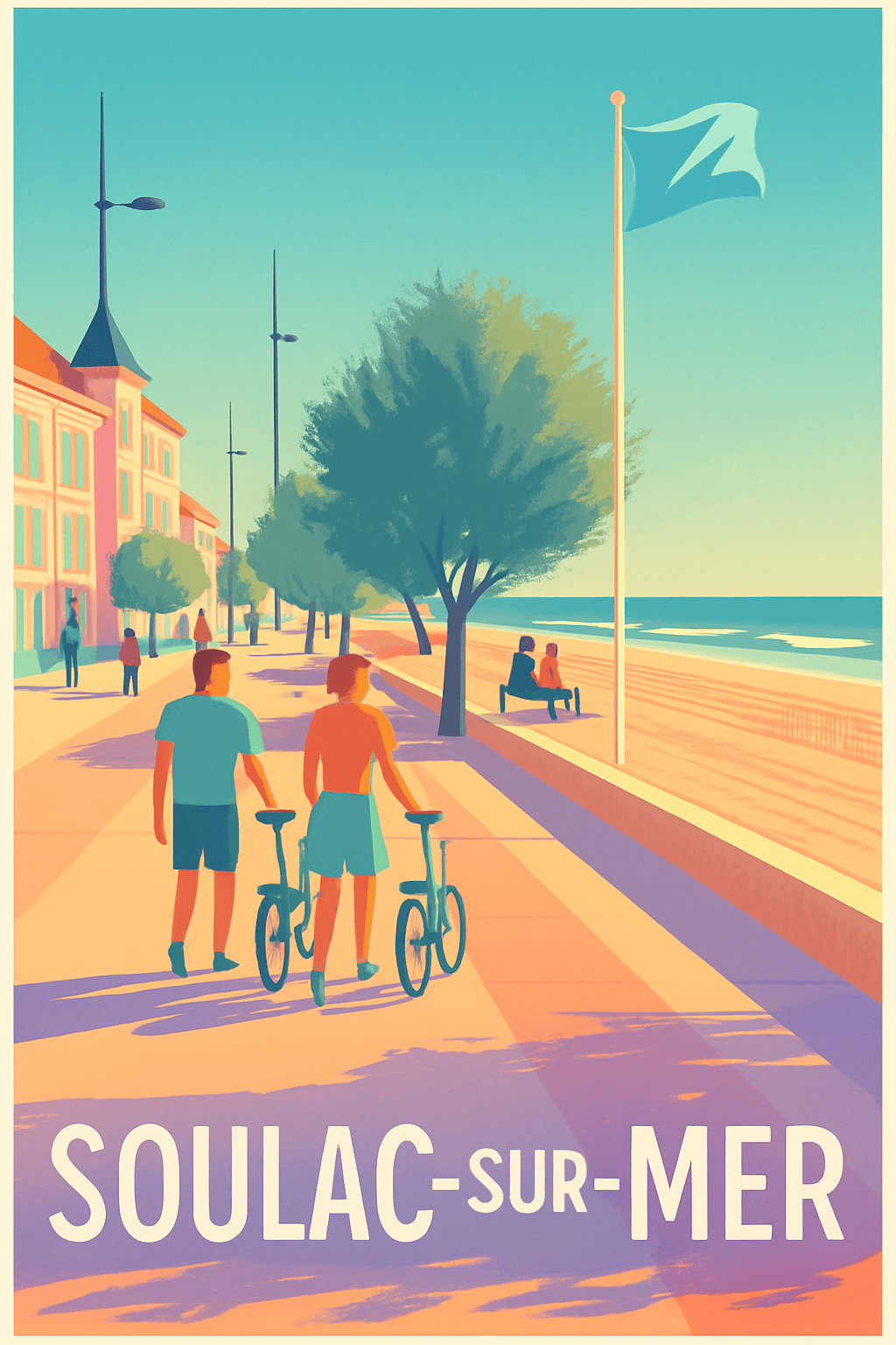 Gironde France Pas de Cadre / 20 × 30cm Affiche de Soulac-sur-Mer - Promenade en bord de mer ensoleillée