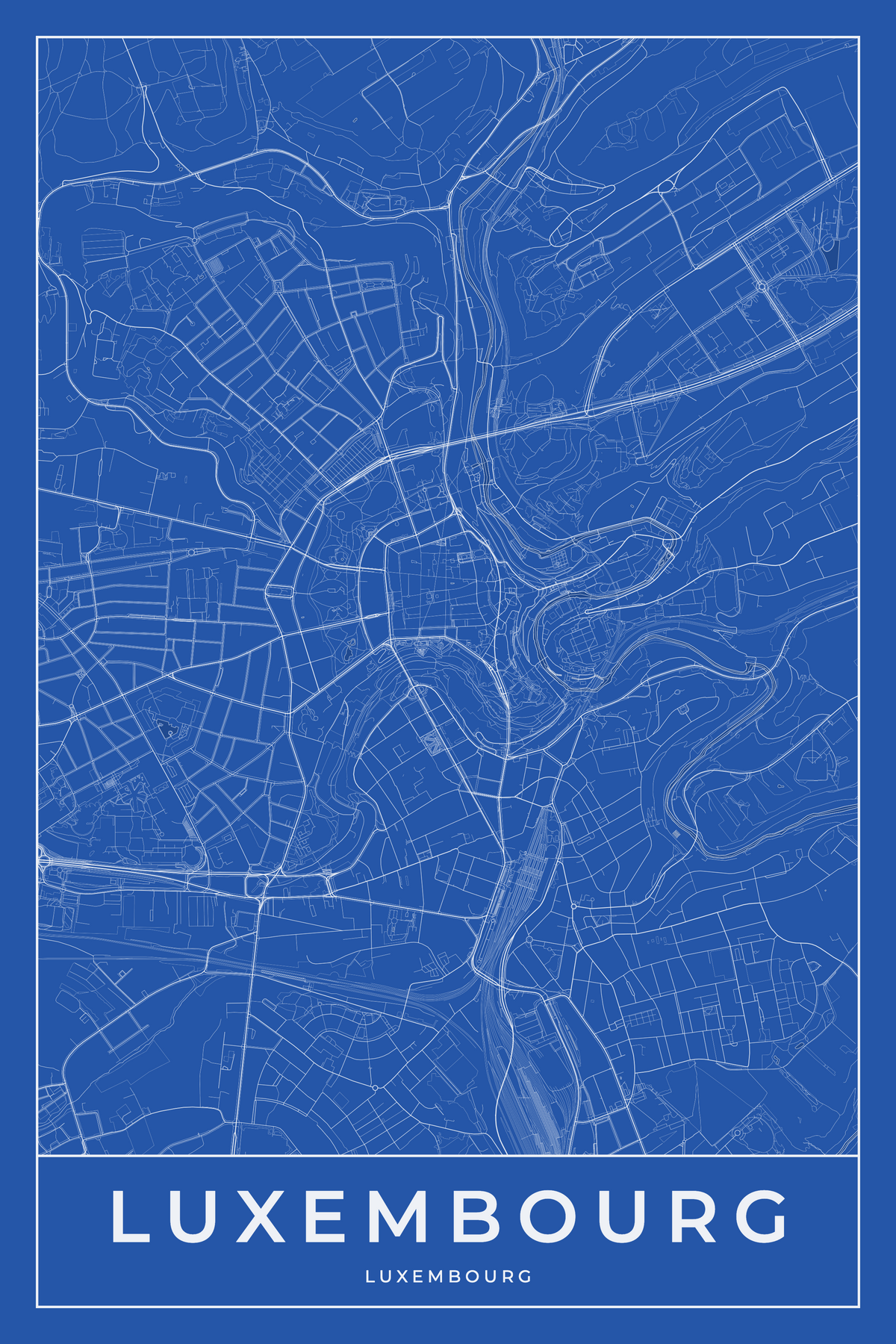 Carte du Luxembourg bleue - Affiche personnalisée