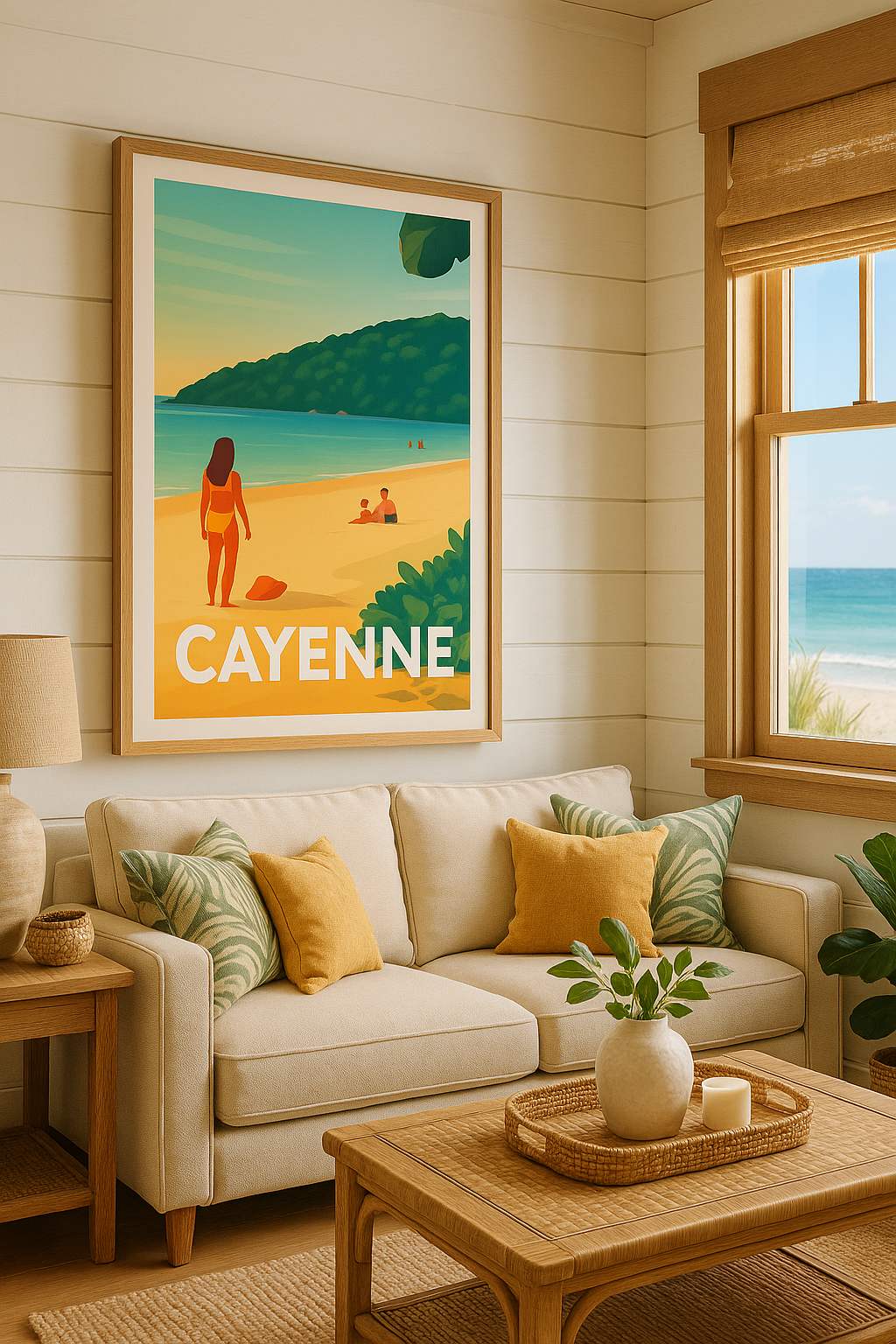 Guyane France Affiche de Cayenne - Escapade tropicale sur la plage dorée