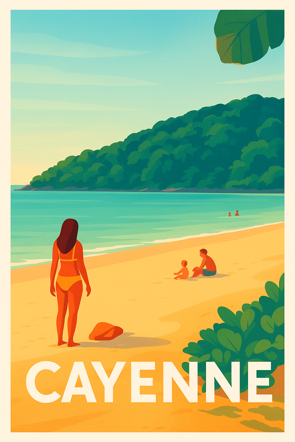Guyane France Pas de Cadre / 20 × 30cm Affiche de Cayenne - Escapade tropicale sur la plage dorée