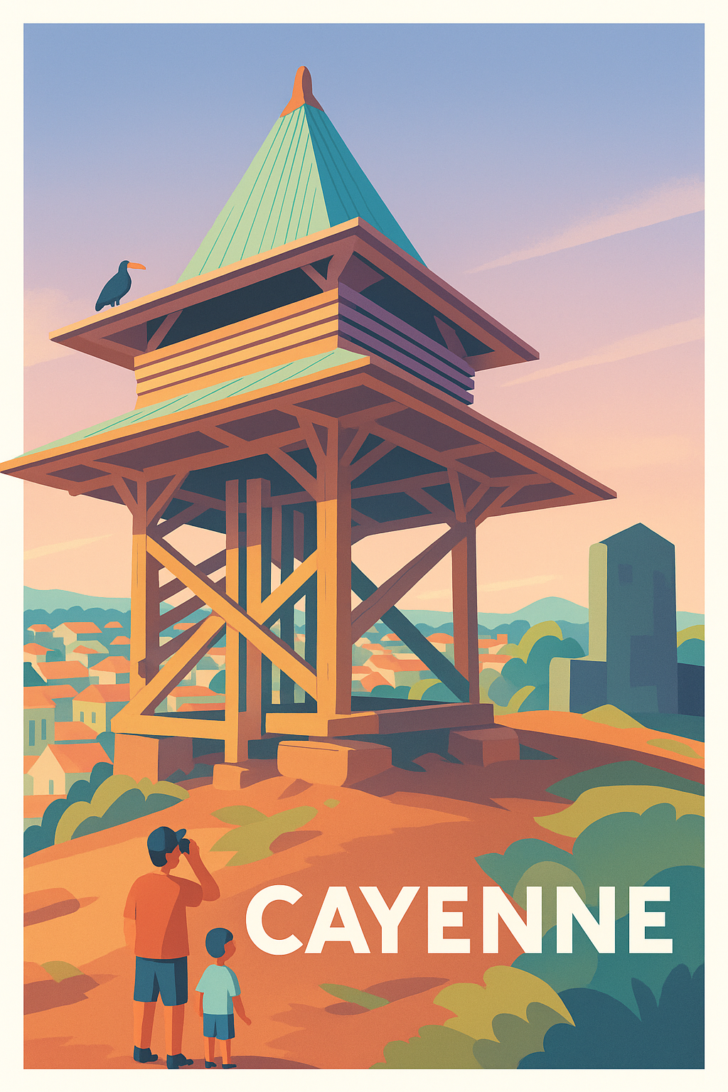 Affiche Cayenne — Vue panoramique sur l'emblématique observatoire · poster d'art de Cayenne