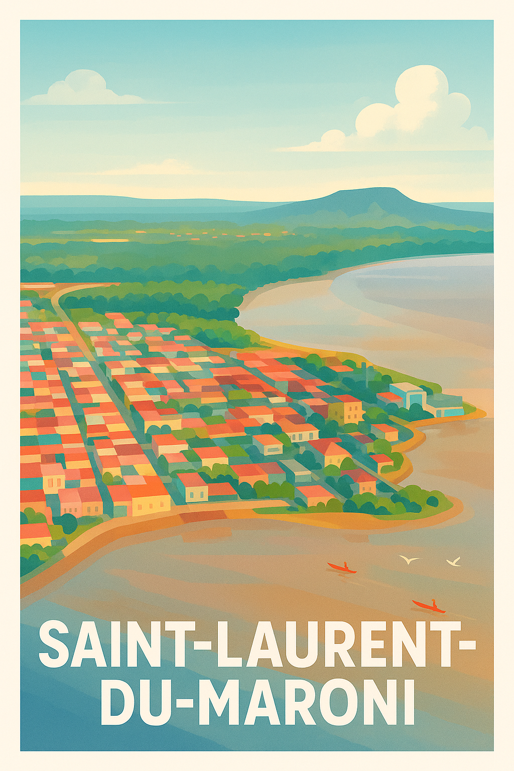 Guyane France Pas de Cadre / 20 × 30cm Affiche Saint-Laurent-du-Maroni - Charme tropical au bord du fleuve