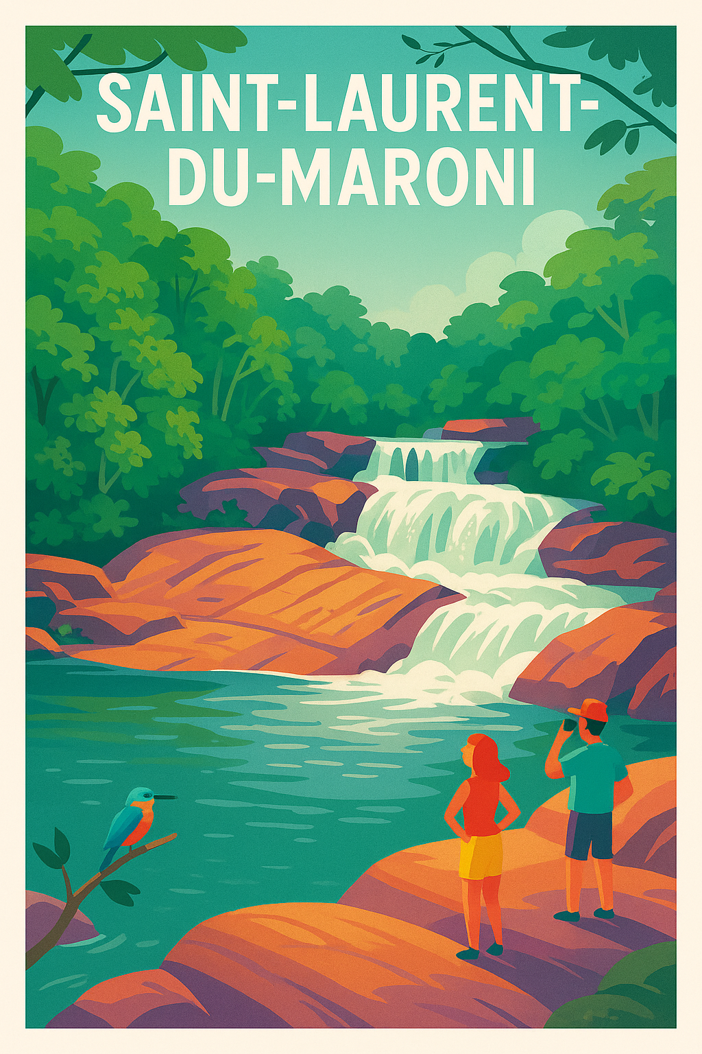 Affiche Saint-Laurent-du-Maroni — Évasion nature et cascades apaisantes · poster d'art de Saint-Laurent-du-Maroni