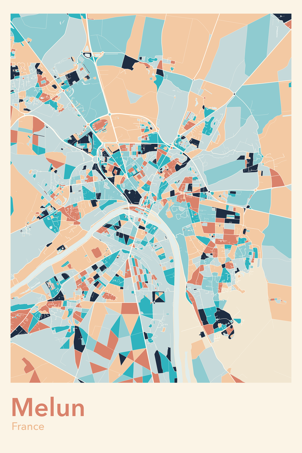 Plan de Melun coloré - Carte personnalisée