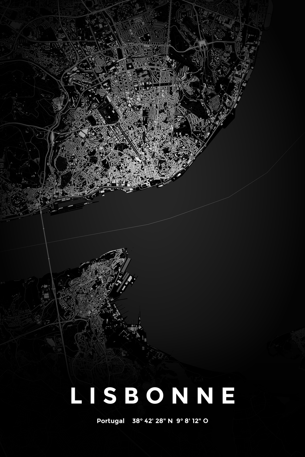 Carte de Lisbonne nuit - Affiche personnalisée