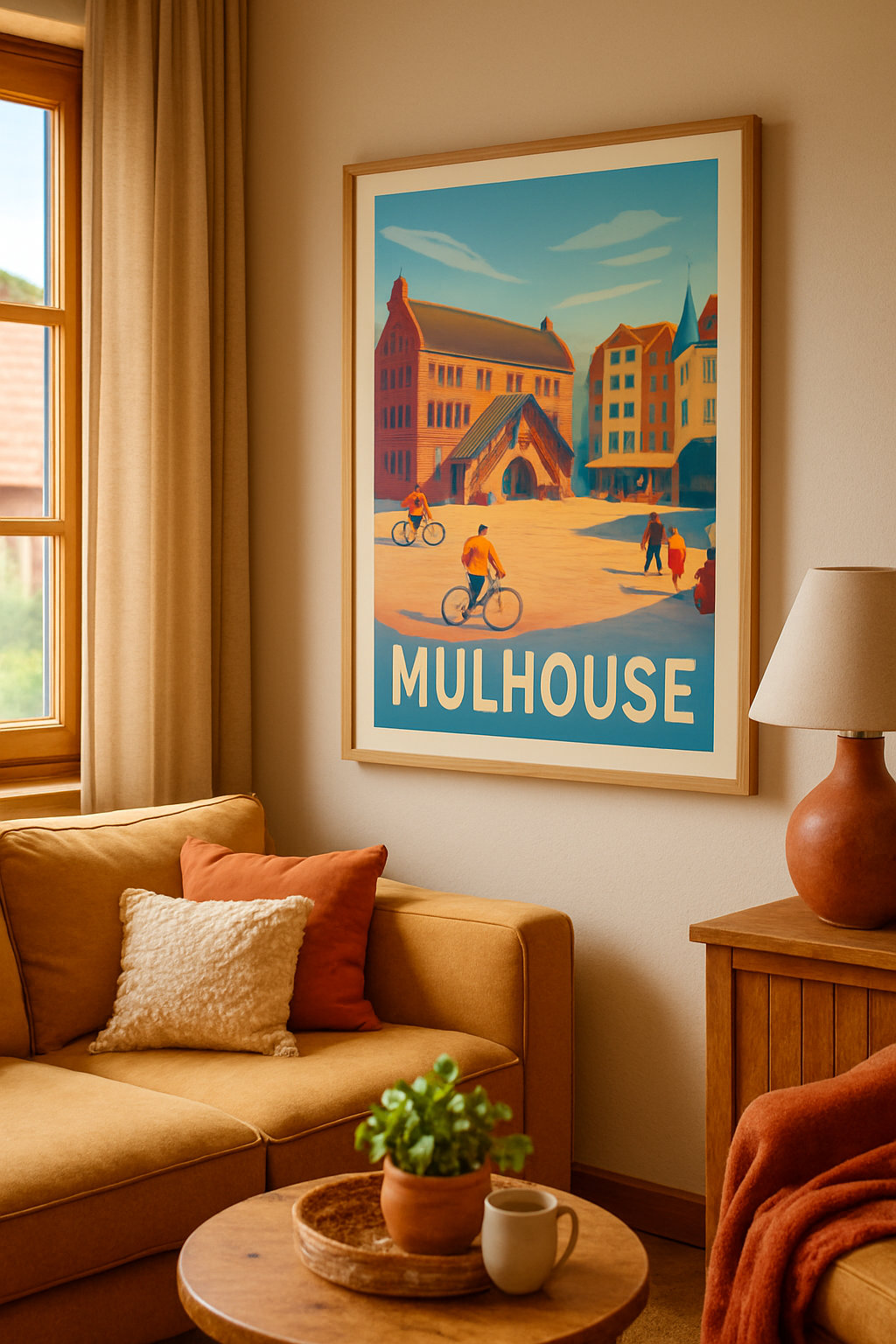 Affiche Mulhouse — Découvrez la Place de la Réunion ensoleillée · poster d'art de Mulhouse