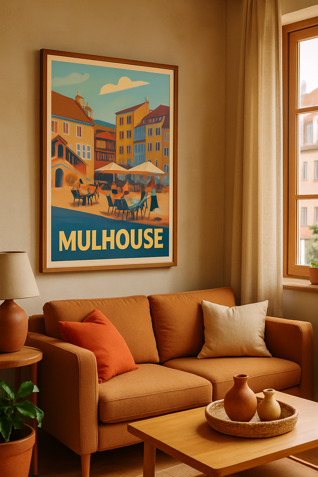 Affiche Mulhouse — La douceur d'une terrasse alsacienne · poster d'art de Mulhouse