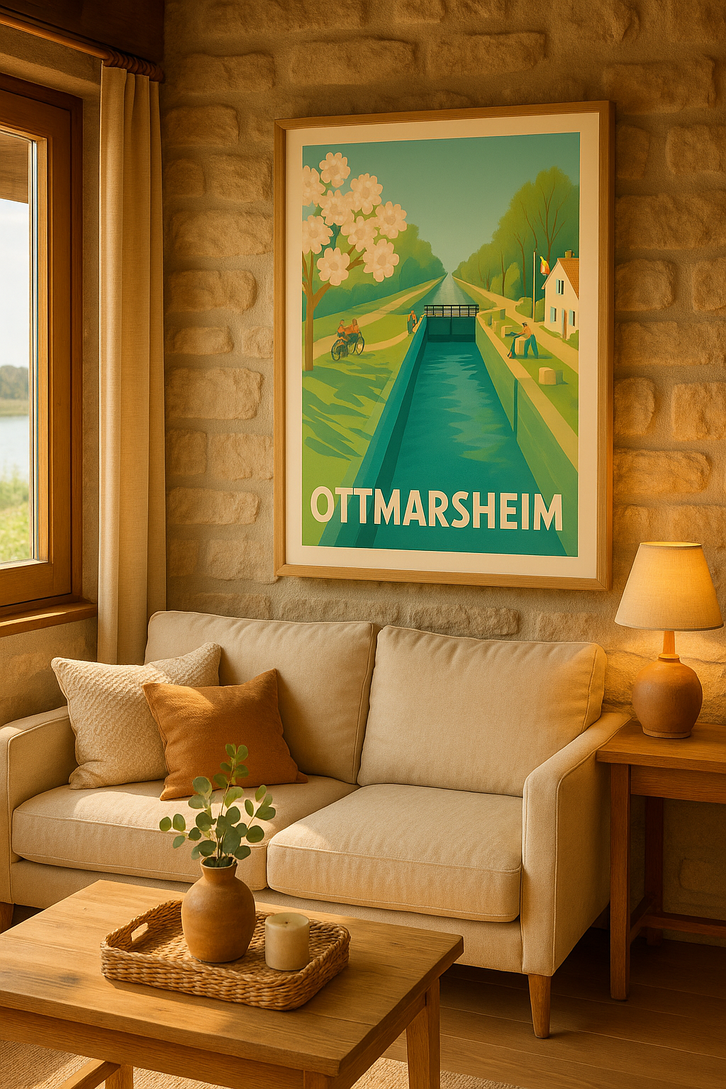 Haut-Rhin France Affiche Ottmarsheim - Sérénité au fil de l'eau