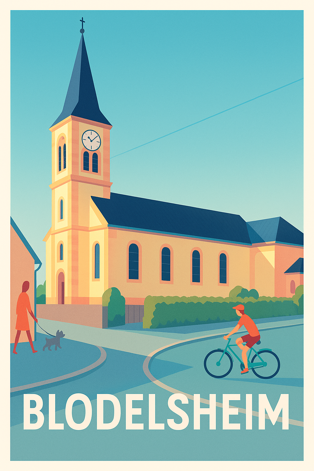 Haut-Rhin France Pas de Cadre / 20 × 30cm Affiche de Blodelsheim - Charme villageois au clocher emblématique