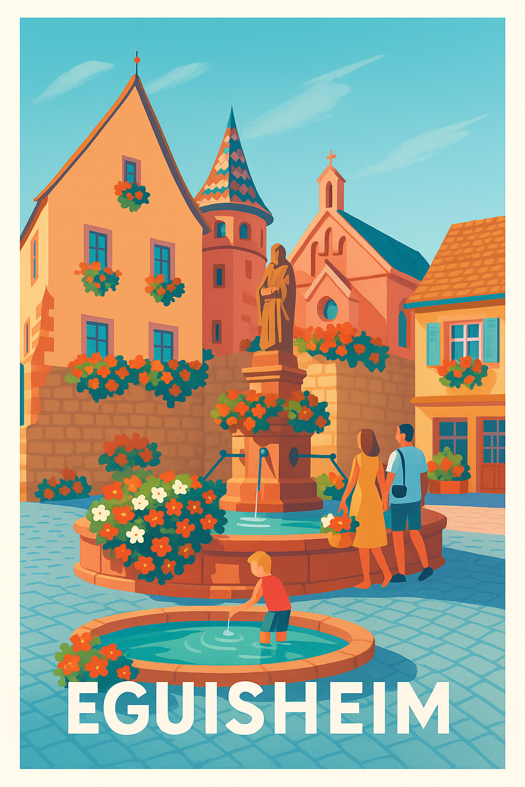 Haut-Rhin France Pas de Cadre / 20 × 30cm Affiche de Eguisheim - Charme floral et patrimoine alsacien