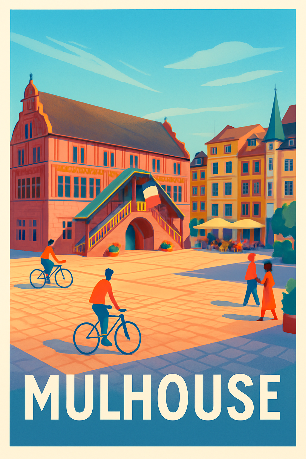 Haut-Rhin France Pas de Cadre / 20 × 30cm Affiche de Mulhouse - Découvrez la Place de la Réunion ensoleillée