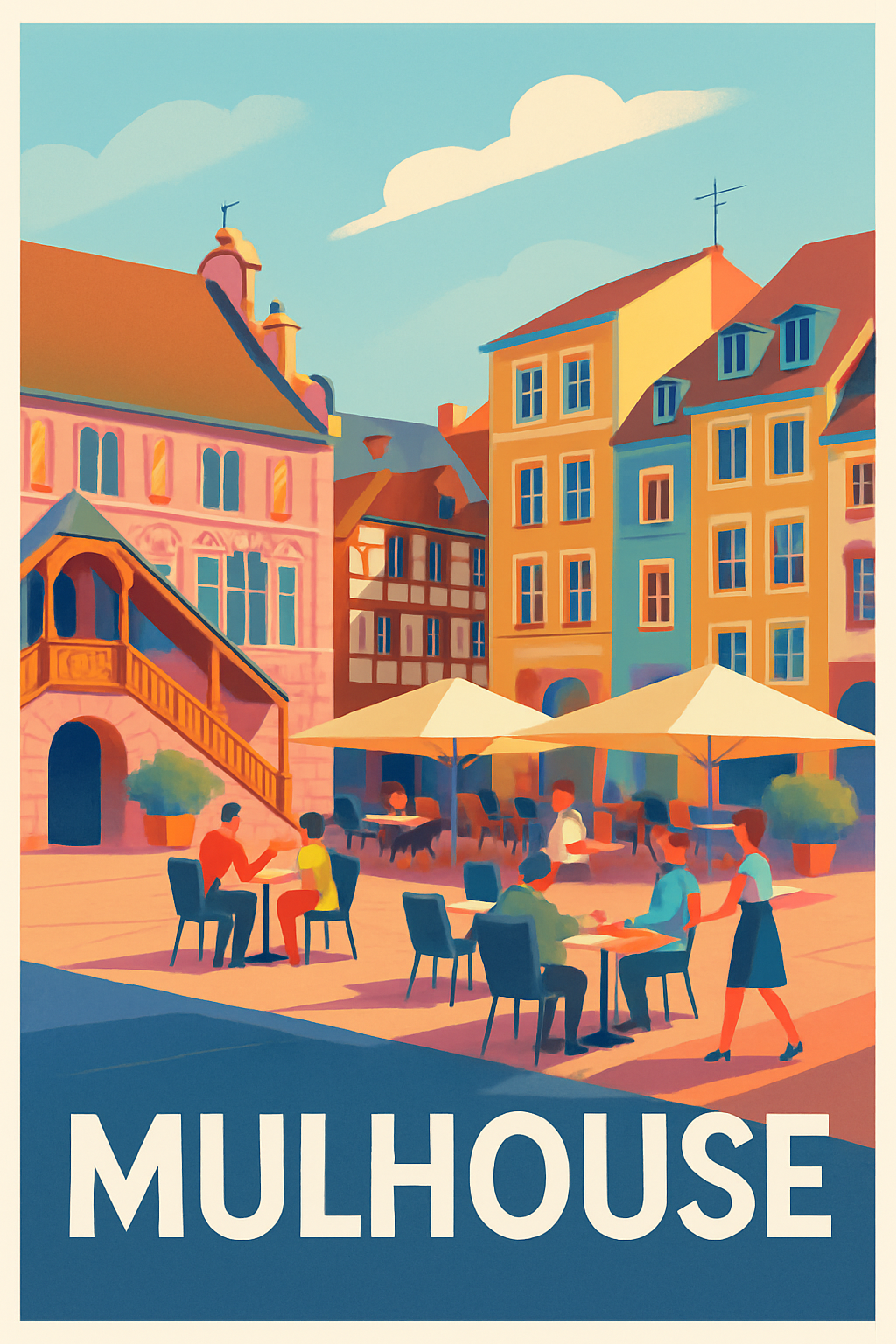 Haut-Rhin France Pas de Cadre / 20 × 30cm Affiche de Mulhouse - La douceur d'une terrasse alsacienne