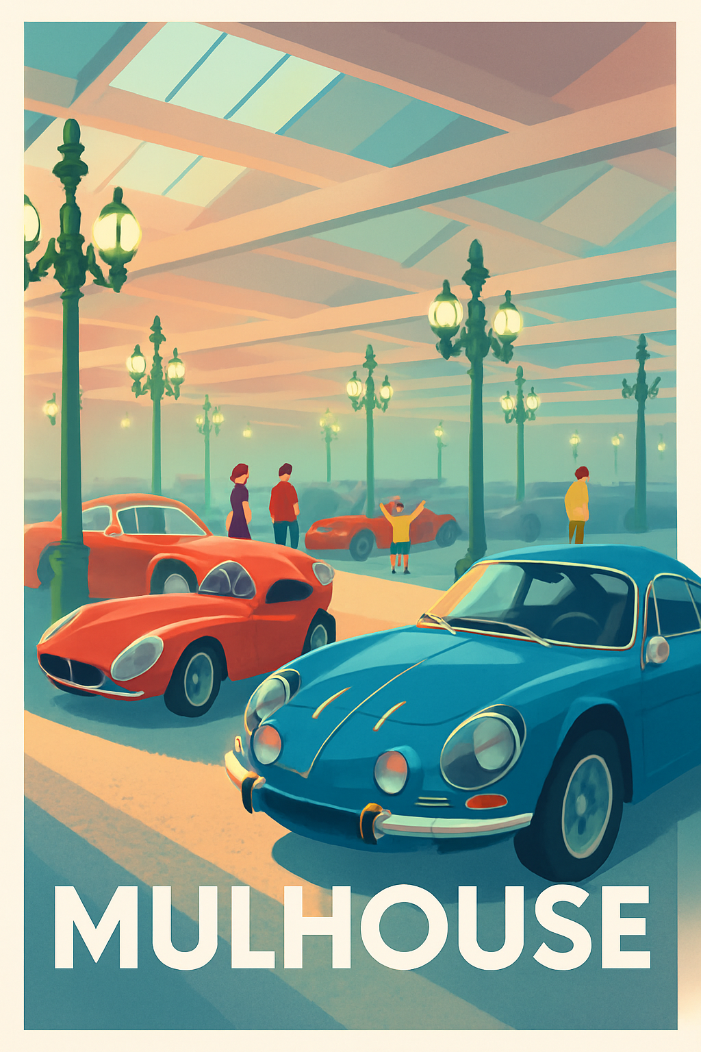 Haut-Rhin France Pas de Cadre / 20 × 30cm Affiche de Mulhouse - Passion vintage au cœur de la cité automobile