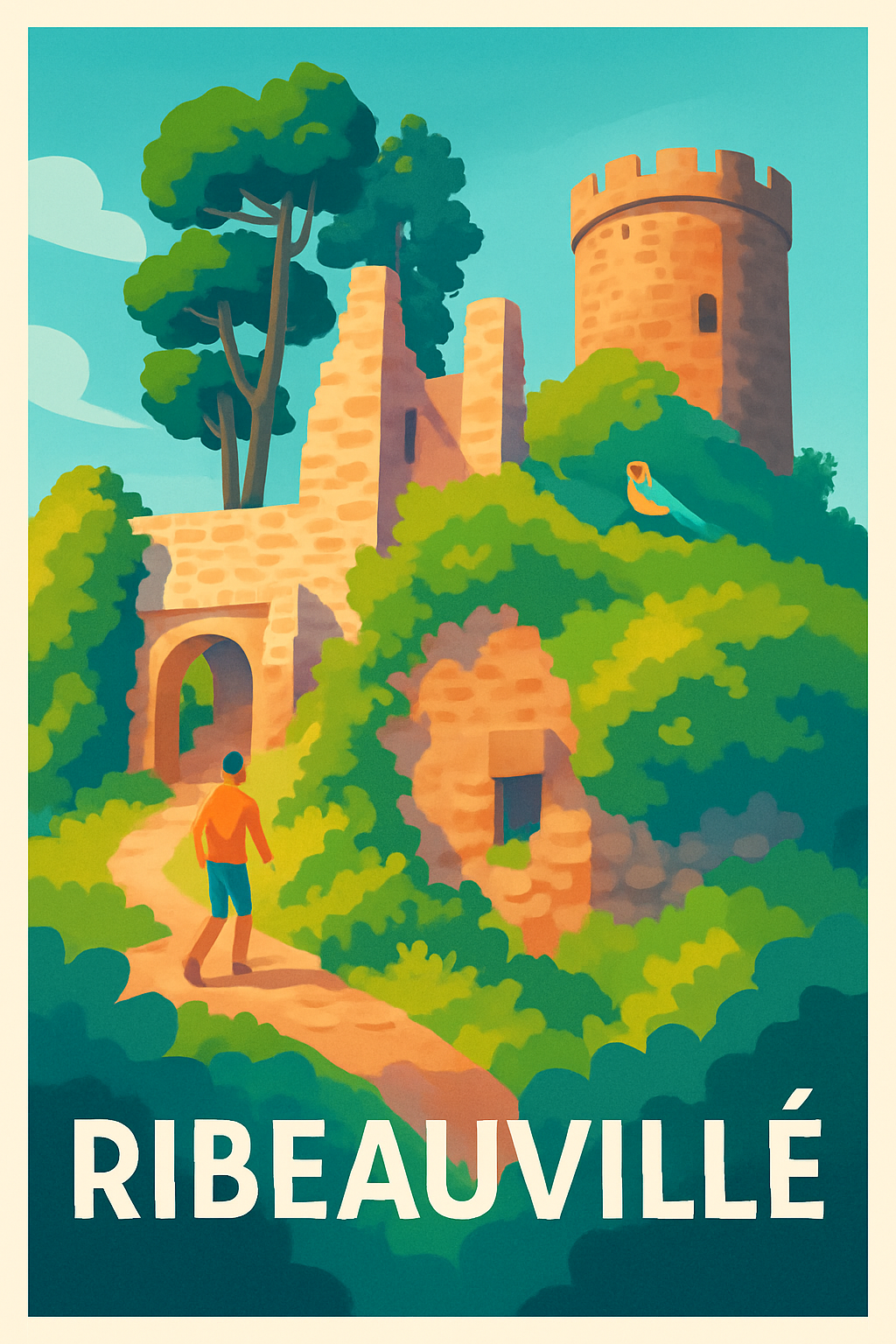 Haut-Rhin France Pas de Cadre / 20 × 30cm Affiche de Ribeauvillé - L'éclat médiéval au cœur des vignes