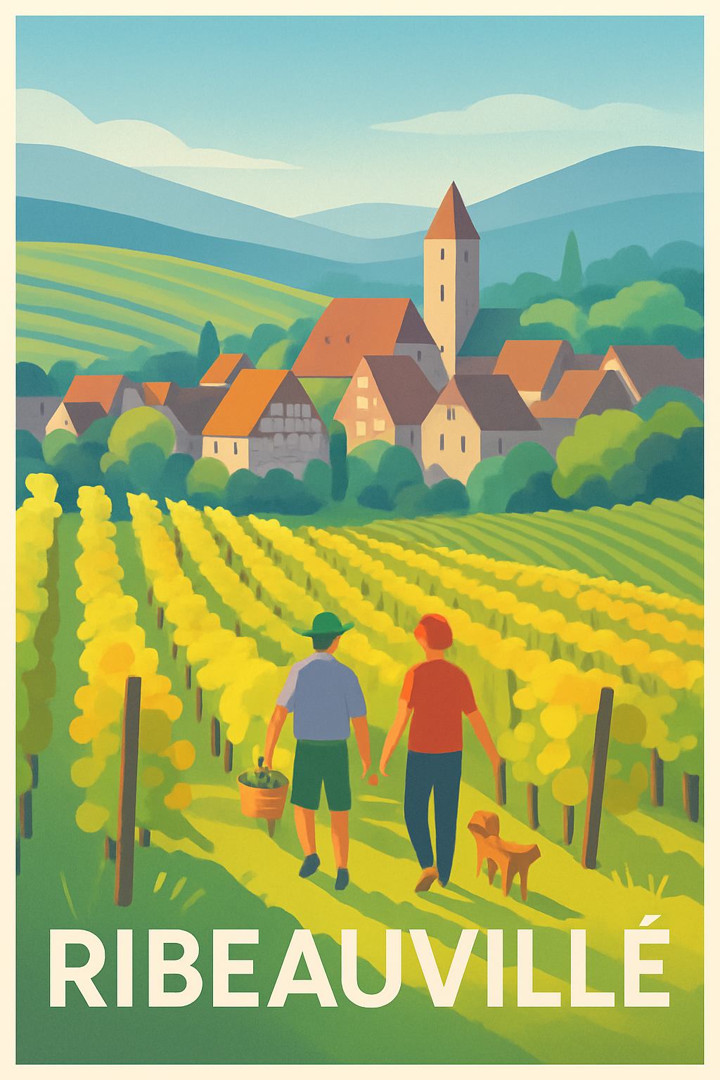 Haut-Rhin France Pas de Cadre / 20 × 30cm Affiche de Ribeauvillé - Promenade au cœur des vignobles alsaciens