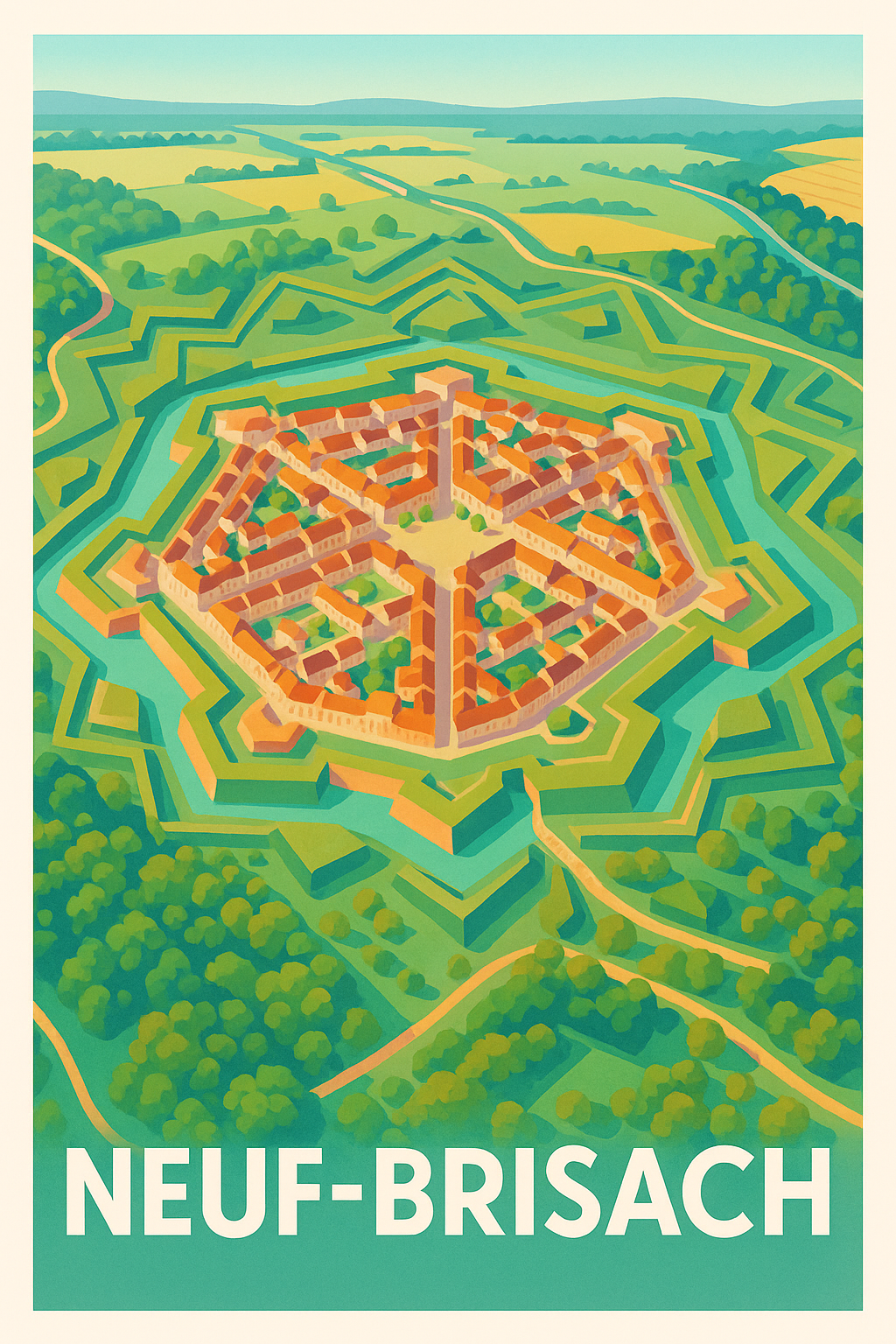 Haut-Rhin France Pas de Cadre / 20 × 30cm Affiche Neuf-Brisach - La Citadelle Étoilée à Découvrir