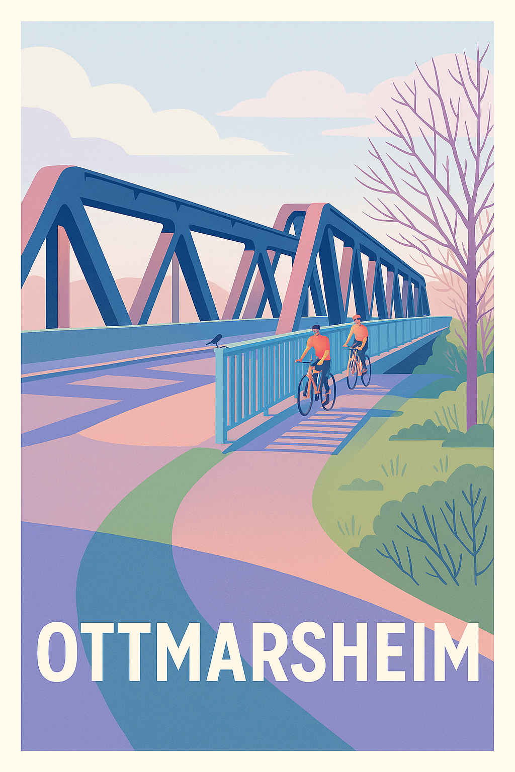 Affiche Ottmarsheim — Balade à vélo entre nature et architecture · poster d'art de Ottmarsheim