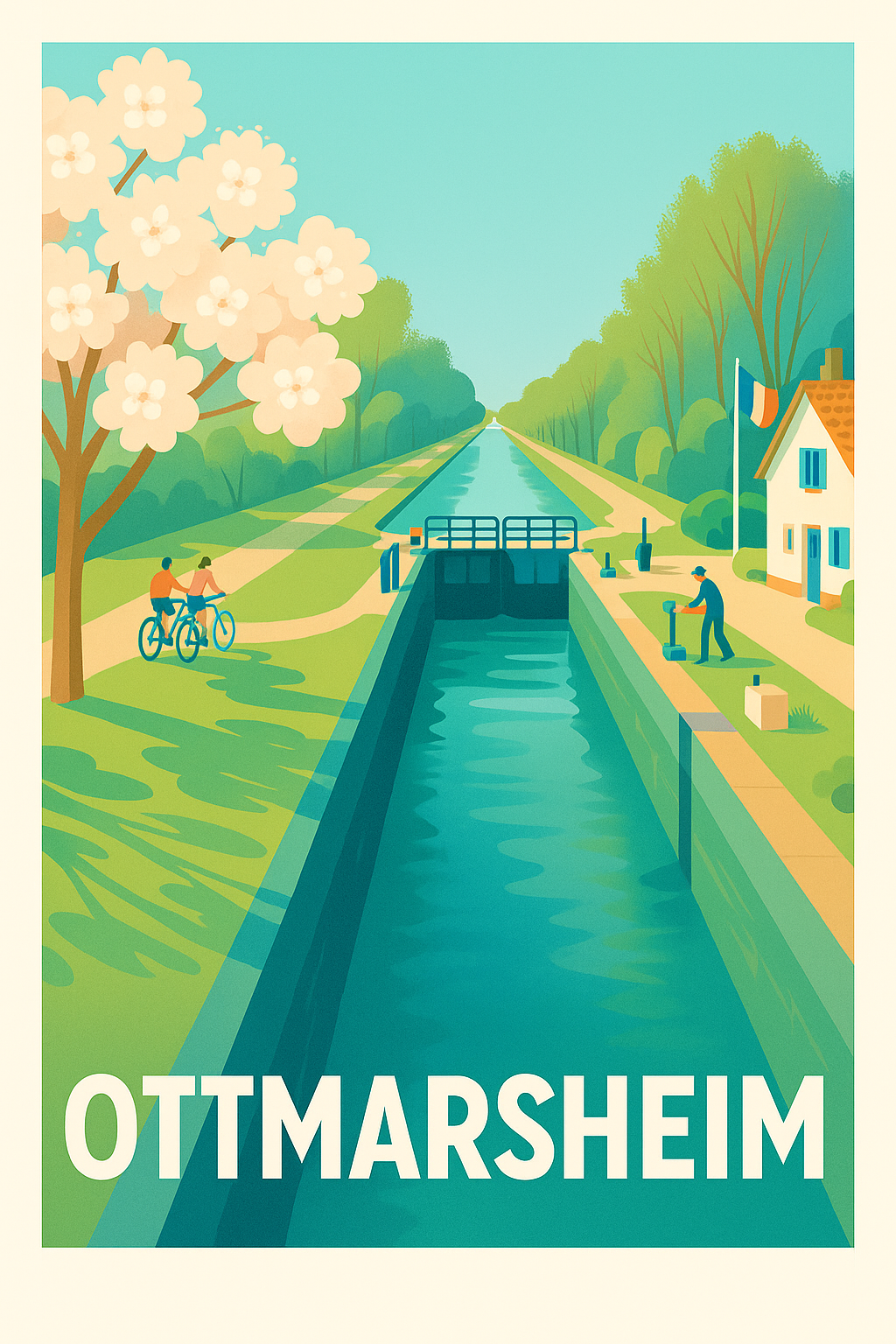 Haut-Rhin France Pas de Cadre / 20 × 30cm Affiche Ottmarsheim - Sérénité au fil de l'eau