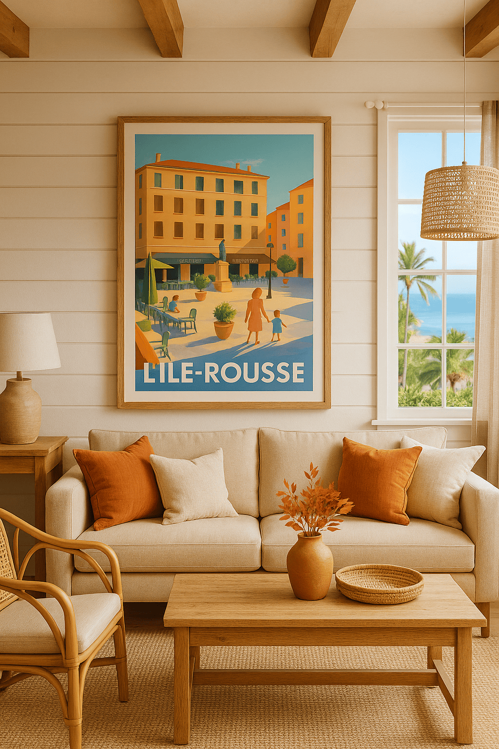 Affiche L'Île-Rousse — Charme et lumière de la place principale · poster d'art de L'Île-Rousse