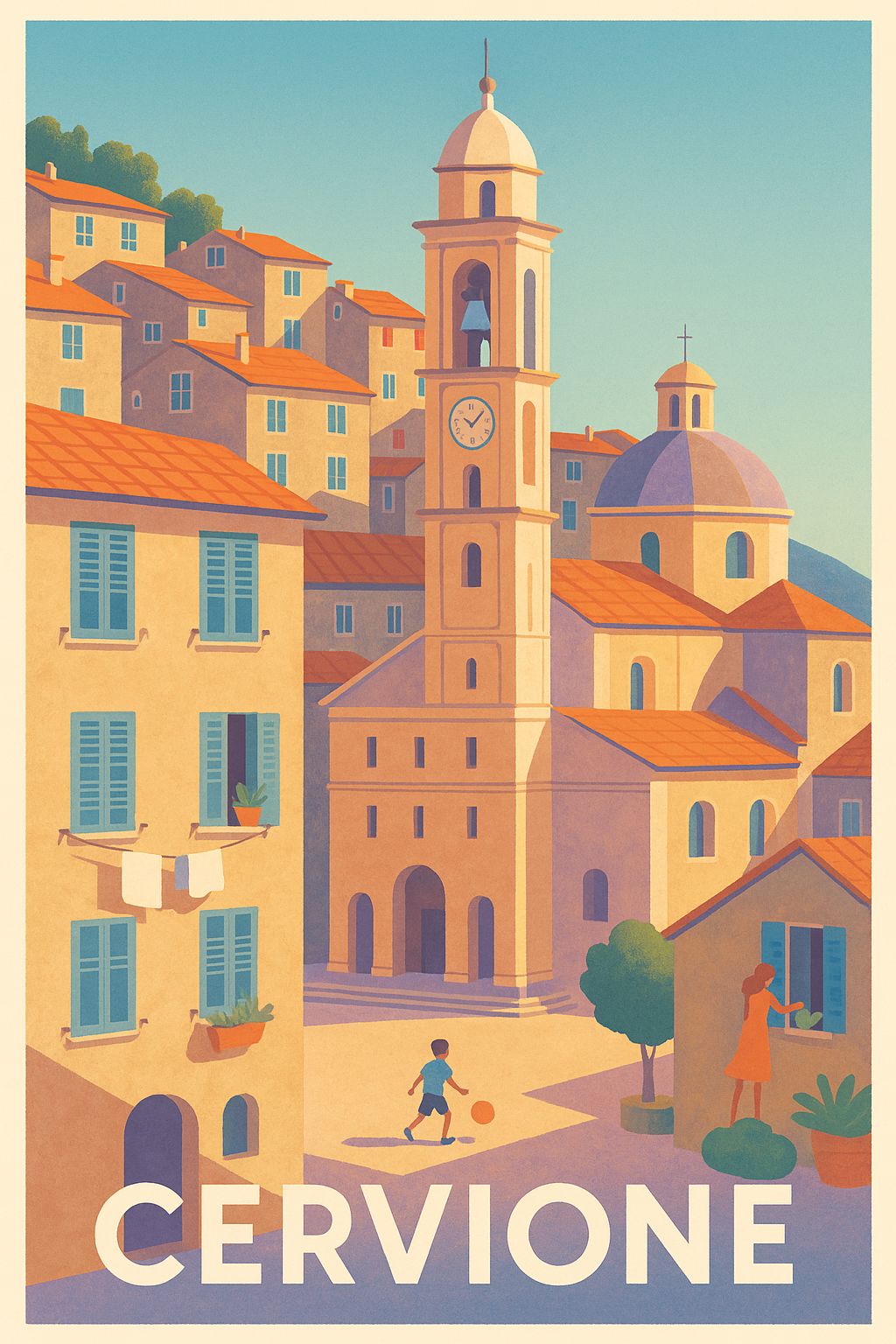 Haute-Corse France Pas de Cadre / 20 × 30cm Affiche de Cervione - Charme et douceur de la Corse traditionnelle