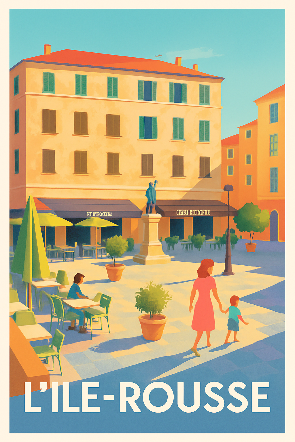 Haute-Corse France Pas de Cadre / 20 × 30cm Affiche de L'Île-Rousse - Charme et lumière de la place principale