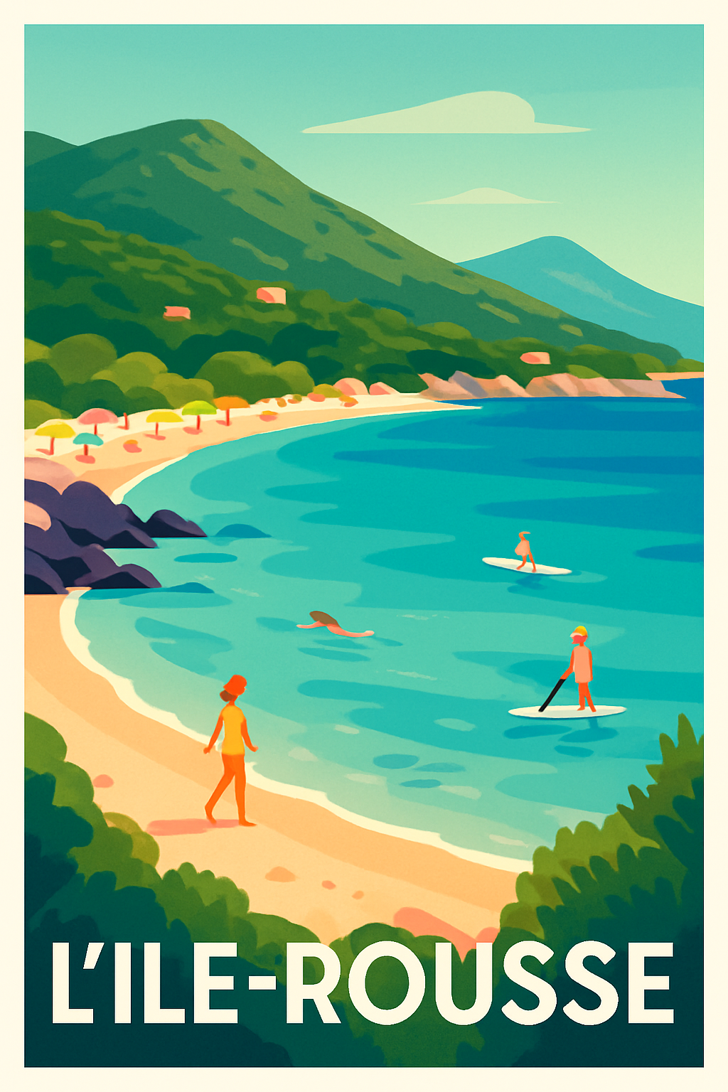 Affiche L'Île-Rousse — Évasion balnéaire en Méditerranée · poster d'art de L'Île-Rousse