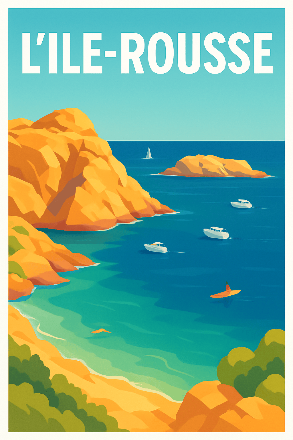 Haute-Corse France Pas de Cadre / 20 × 30cm Affiche de L'Île-Rousse - Évasion en Méditerranée