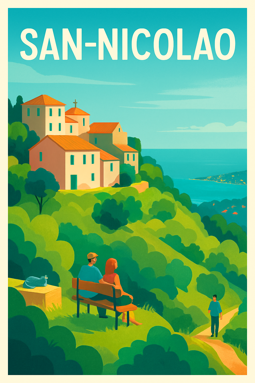 Haute-Corse France Pas de Cadre / 20 × 30cm Affiche de San-Nicolao - Havre de sérénité méditerranéenne