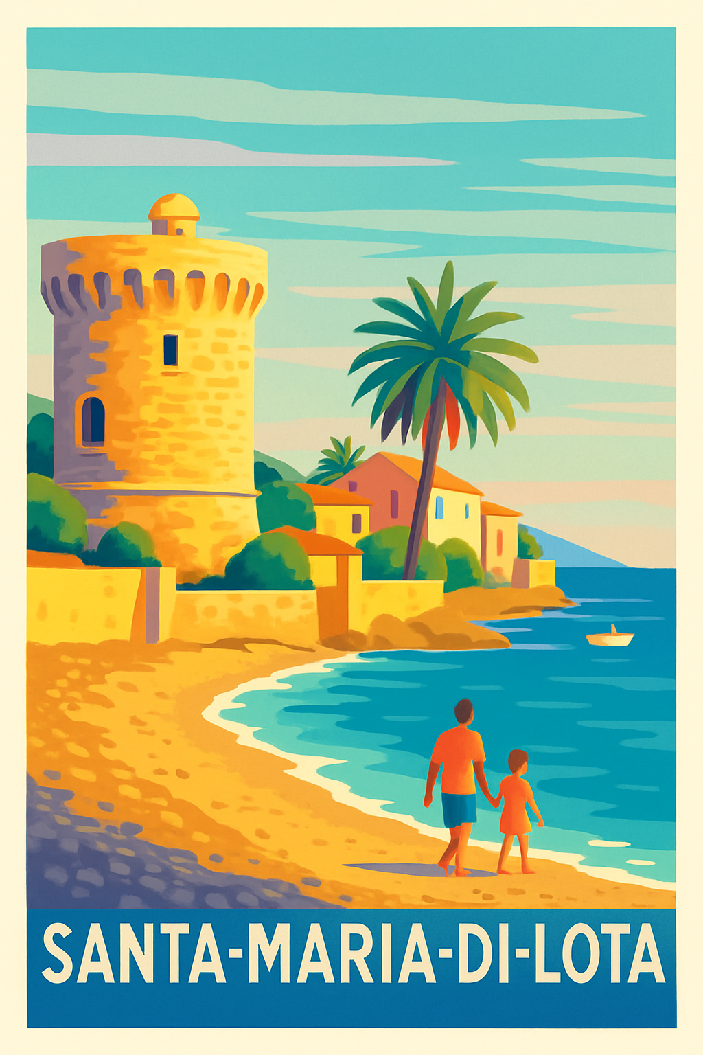 Haute-Corse France Pas de Cadre / 20 × 30cm Affiche de Santa-Maria-di-Lota - Balade en bord de mer intemporelle