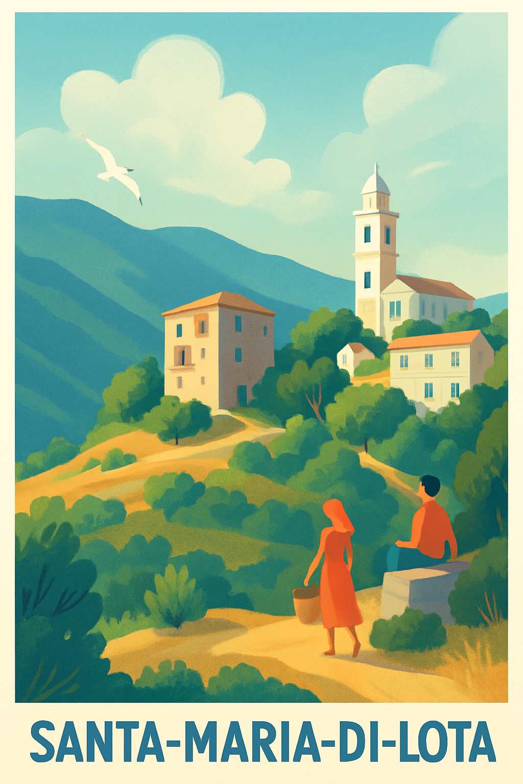 Haute-Corse France Pas de Cadre / 20 × 30cm Affiche de Santa-Maria-di-Lota - L'escapade bucolique méditerranéenne