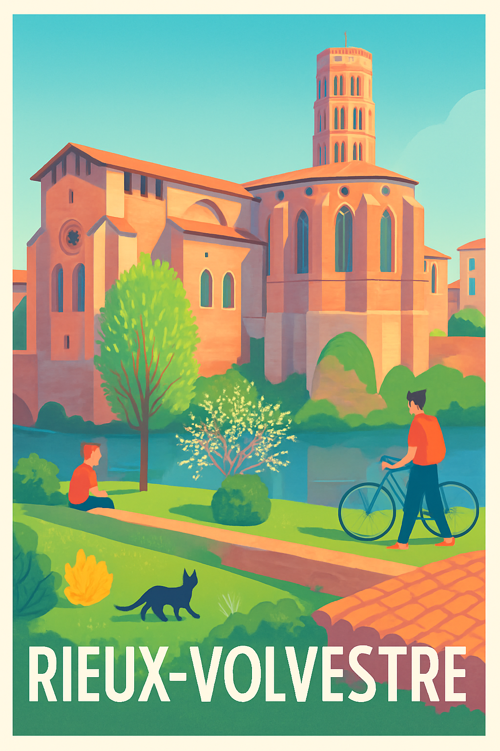 Haute-Garonne France Pas de Cadre / 20 × 30cm Affiche de Rieux-Volvestre - Charme et sérénité au bord de la rivière