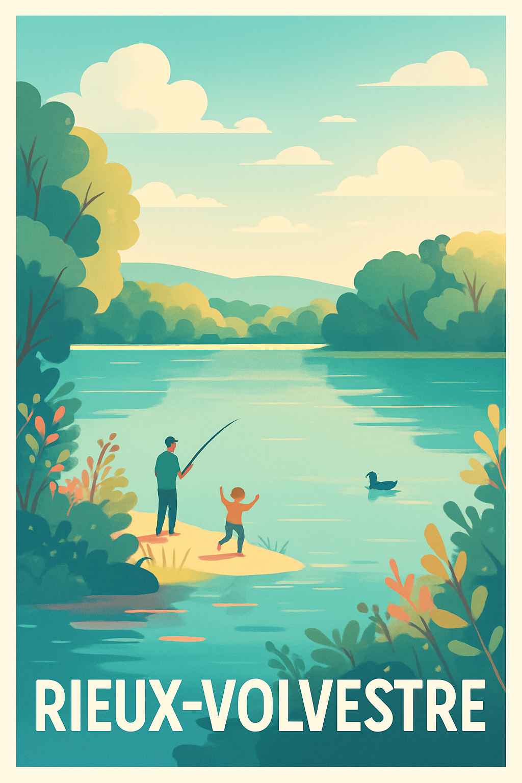 Haute-Garonne France Pas de Cadre / 20 × 30cm Affiche de Rieux-Volvestre - Instant de pêche et nature paisible