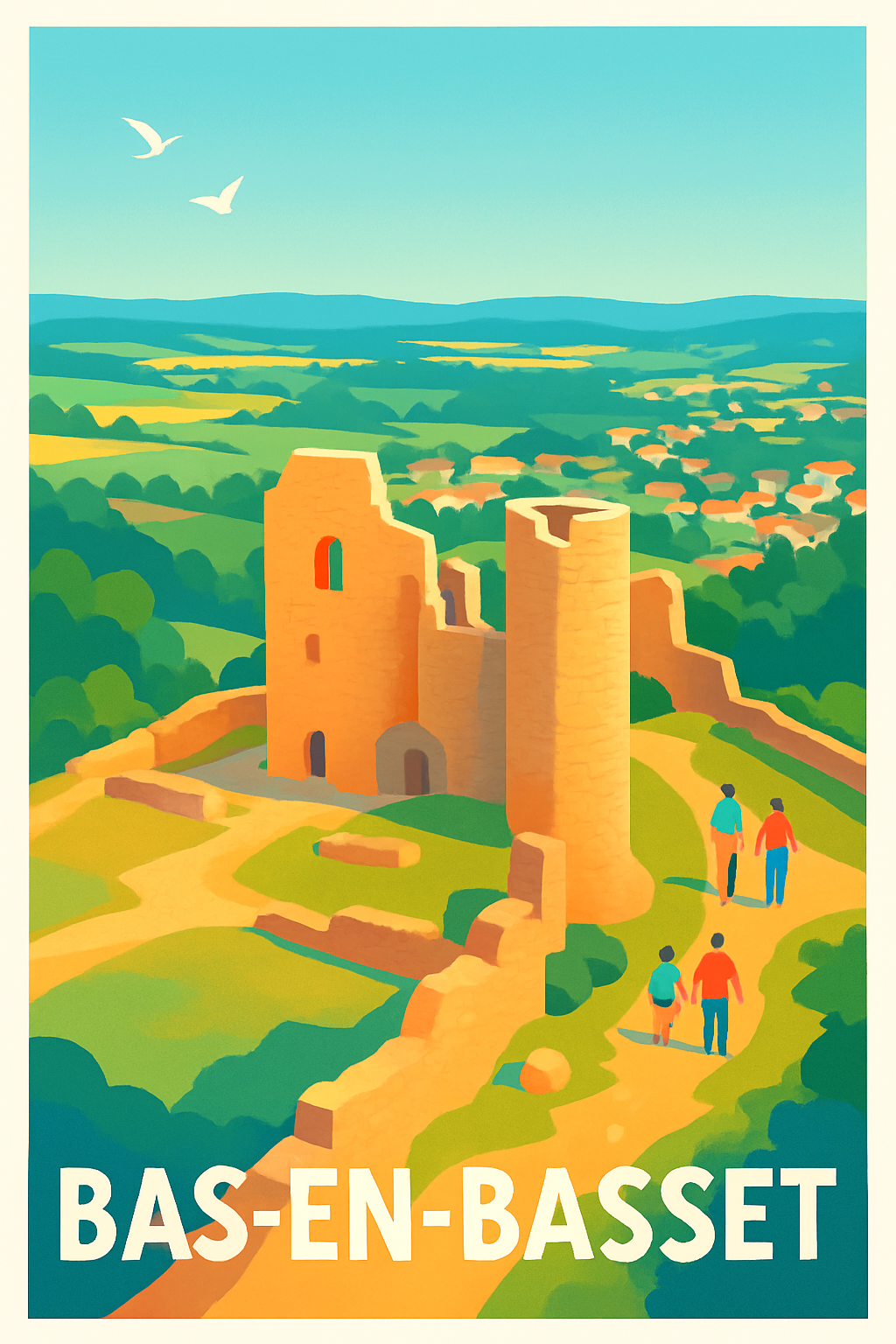 Haute-Loire France Pas de Cadre / 20 × 30cm Affiche de Bas-en-Basset - L'évasion médiévale au cœur de la nature