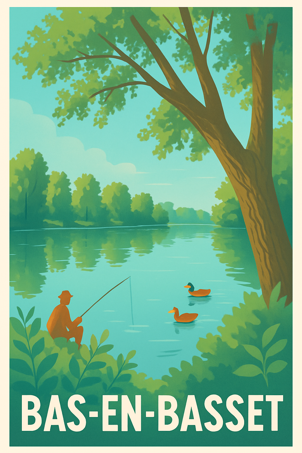 Haute-Loire France Pas de Cadre / 20 × 30cm Affiche de Bas-en-Basset - Tranquillité au bord de l'eau