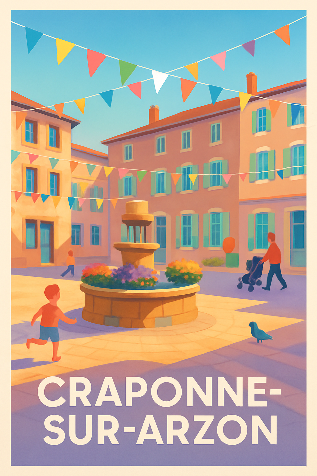 Affiche Craponne-sur-Arzon — Charme et convivialité au cœur de la place · poster d'art de Craponne-sur-Arzon