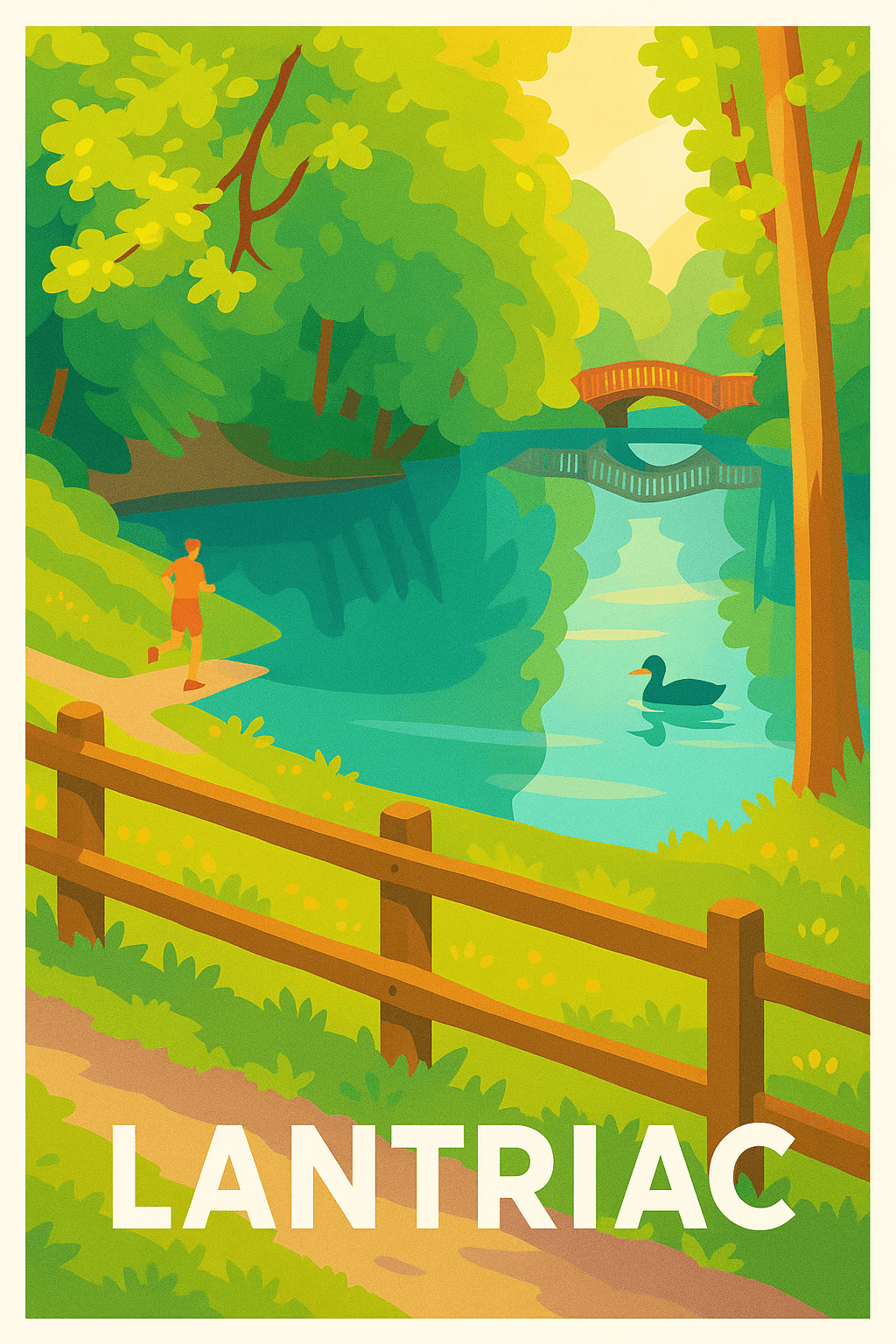 Haute-Loire France Pas de Cadre / 20 × 30cm Affiche de Lantriac - Nature et Sérénité au Bord de l'Eau