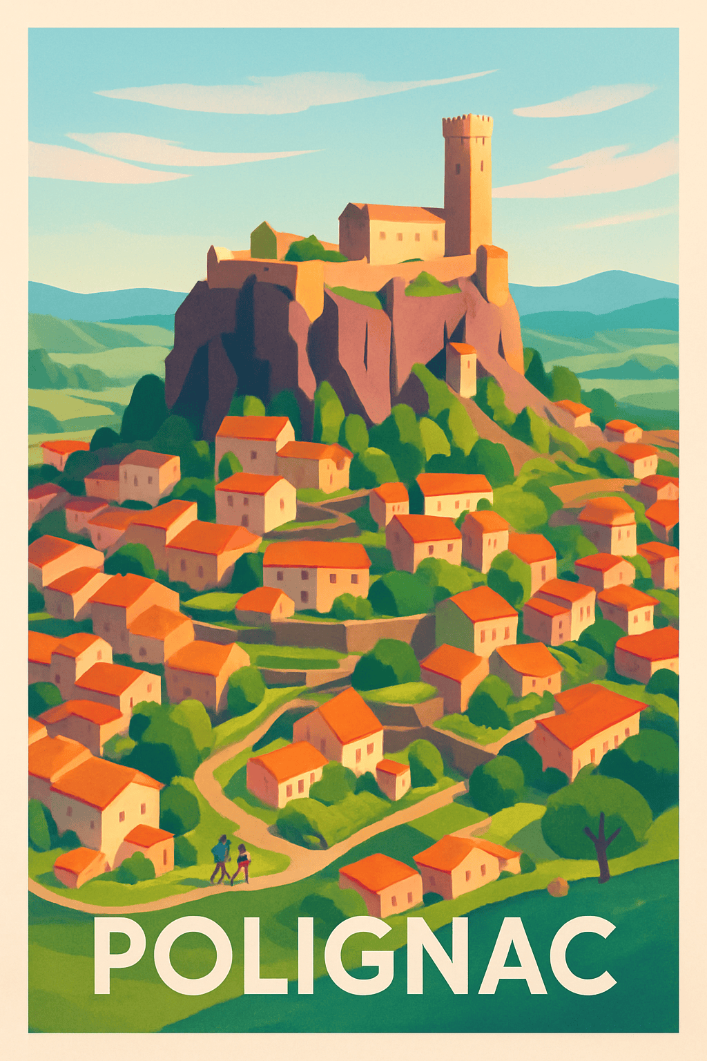 Haute-Loire France Pas de Cadre / 20 × 30cm Affiche de Polignac - Charme médiéval et paysages pittoresques