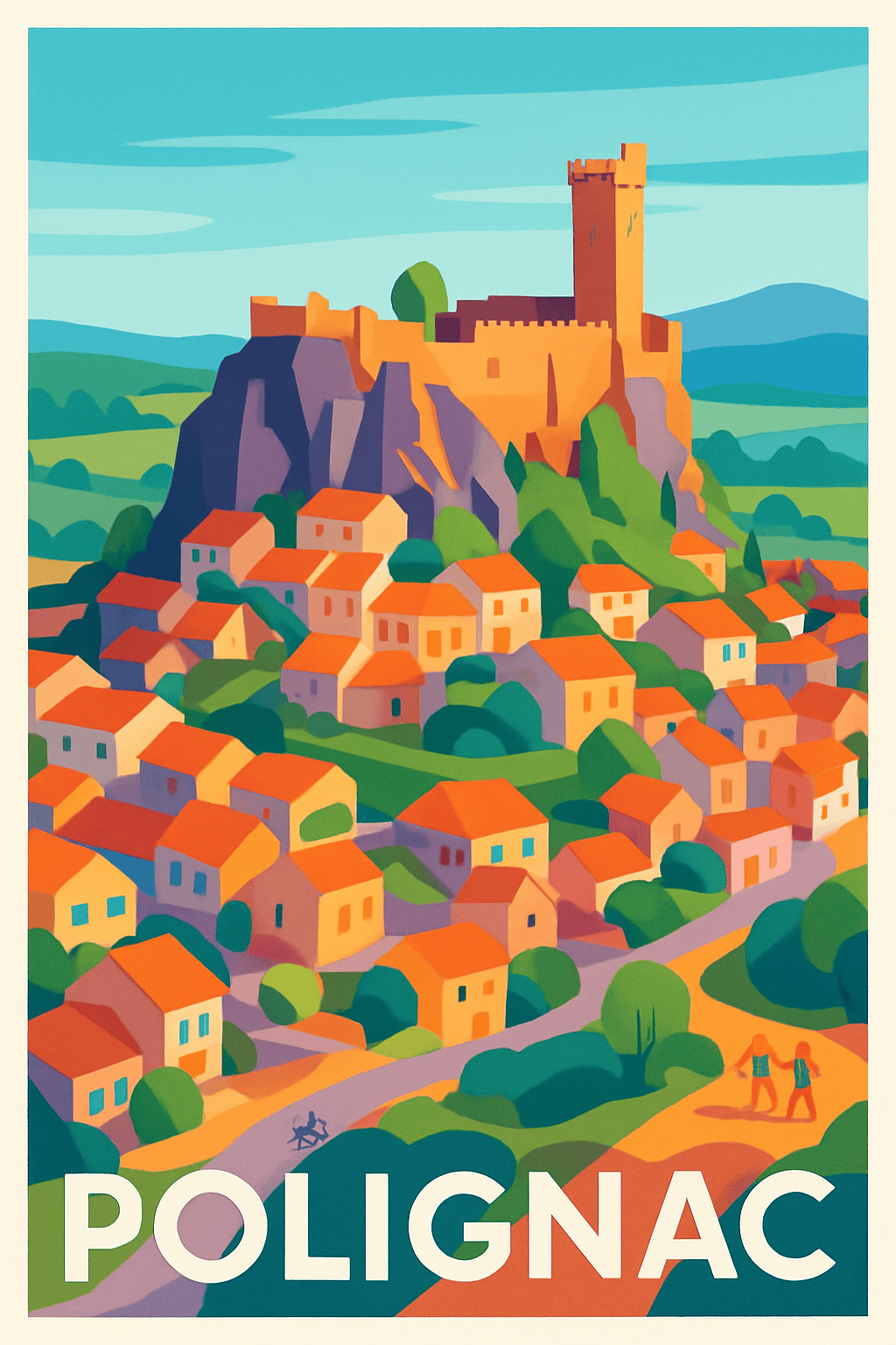 Haute-Loire France Pas de Cadre / 20 × 30cm Affiche de Polignac - Un village perché au charme médiéval
